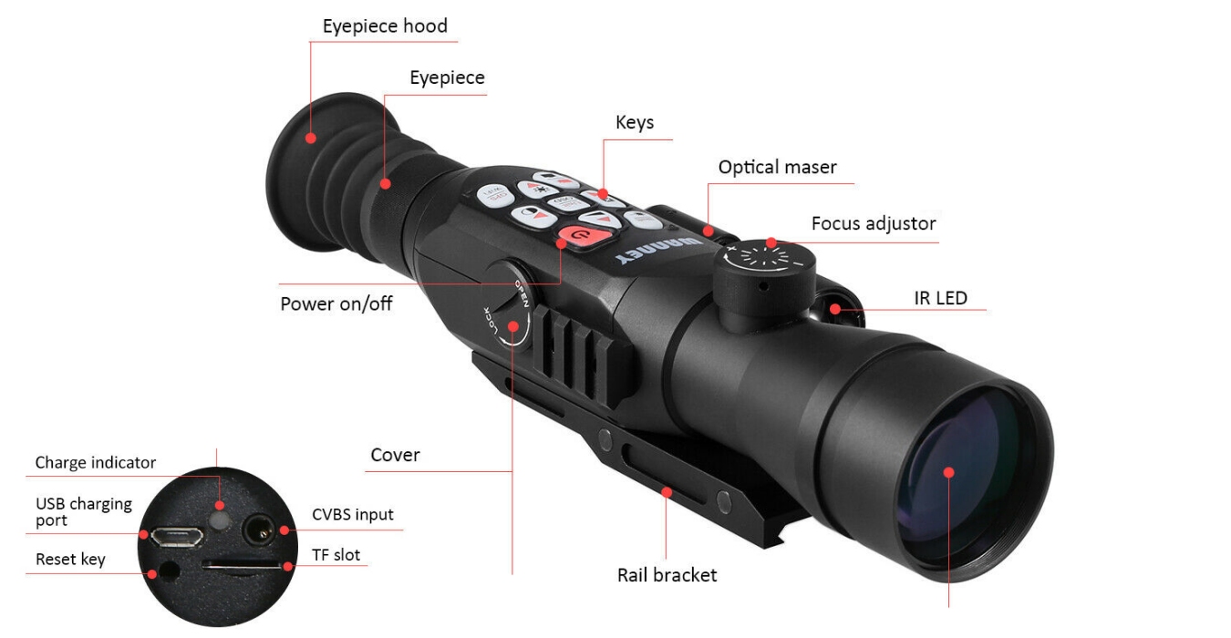 HD Night Vision Scope with GPS, WiFi, Ballistic Calculator, Range